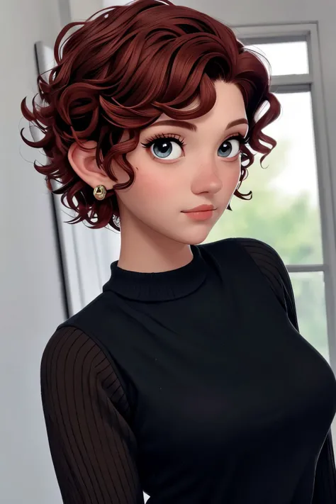 photo of <lora:sd15_MadisonKate_locon_24_v1:.9> Madison Kate, focus on eyes, close up on face, wearing jewelry, hair styled as short curly hair, ND filter