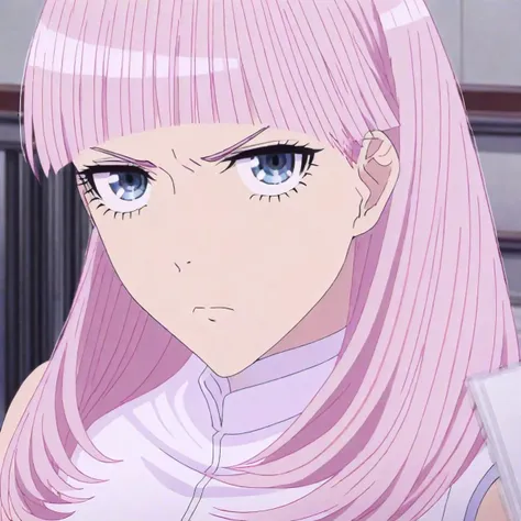 1girl, , white gloves, serious expression, straight pink hair, AngelicaYukino, Straight pink hair, angelicayukino