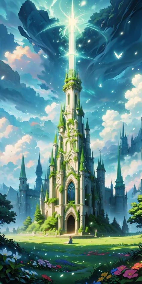 scenery, landscape,  digital illustration, mountain vista, flowers, forest, medieval, breathtaking, godbeam, [summer|(snow)], highest quality, highly detailed, masterpiece, best quality, Naturemagic, magical energy, fantasy, (art by Jason Chan, art by  Julian Del Rey ,art by Lius Lasahido )ADDBASE, 
verdant field,altar,glade, ADDROW
clouds, sky, birds, ADDROW
snowy mountain , <lora:Theme_NatureMagic:0.8>