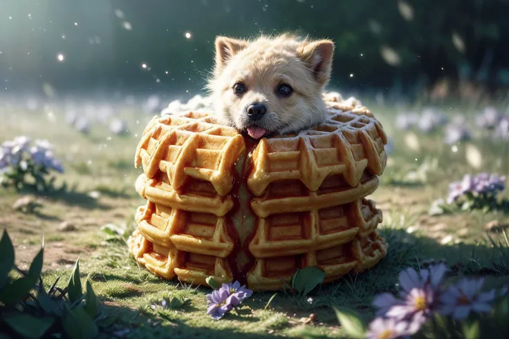 (realistic:1.2), (photorealistic:1.4),
A photo of an ((Anthropomorphic waffle)) frolicking through a meadow of wildflowers,
highly detailed, rich color, smooth, sharp focus, unreal engine 5, 12K, (blurry background, film grain, cinema shot, cinematic light, moody light, depth blur), <lora:add_detail:0.8>, <lora:NatureMagic:1>
