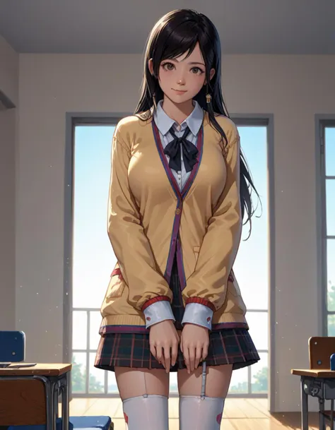 score_9, score_8_up, score_7_up, source_anime, 
in class room , day
1girl,kokoro, black hair, long hair,  large breast, kokoroschool, school uniform, plaid skirt, white thighhighs<lora:kokorodoa:1> smile, hands on the back of the neck, indicating frustration or stress