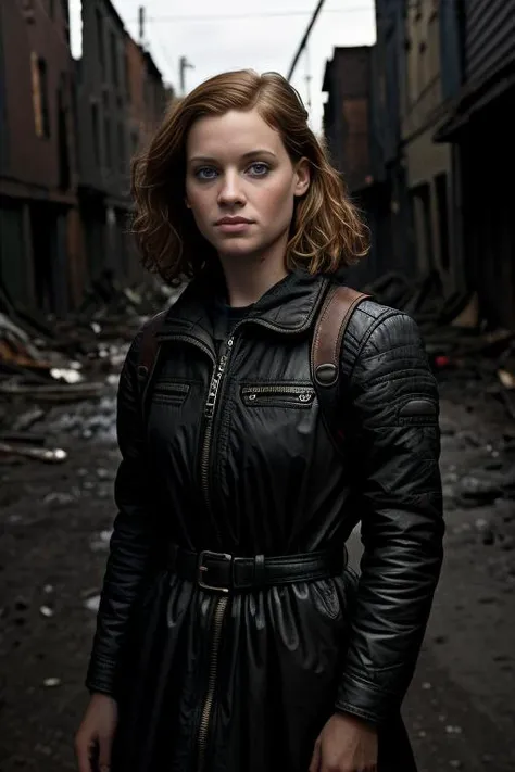 a realistic photograph of beautiful(J4n313vy:1.1) woman holding black plastic grocery bag,standing in slum back alley,wearing filthy old dress,clothes smeared with dirt and grease,rusted belt buckle,in the ruins of a dystopian village ravaged by war,sweaty face,(looking at viewer),(filthy woman:1.4),extremely detailed face,(plastic grocery bag),full detailed photo,taken with Nikon D850,Nikon AF-S 85mm f/1.4G lens,(dystopian movie:1.2),photo realistic,IMAX,(highly detailed),(Award winning),(Masterpiece),movie still,(HDR),(8k wallpaper),colorful,vivid color,intricately detailed,looking_at_viewer,highres,absurdres,hyper realistic,UDH,depth_of_field,PA7_Portrait-MS,<lora:J4n313vy_03C-000004:1.0>,
