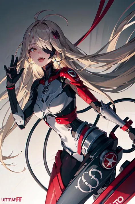 anime girl with long hair riding a motorcycle with a red and white outfit