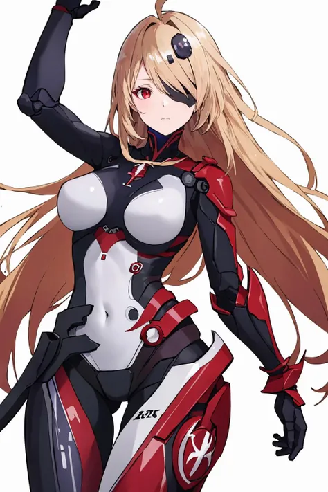 Masterpiece, best quality, <lora:NemsisToweroFantasyV9_53666:1>, Nemesis, 1girl, red eyes, solo, white background, very long hair, looking at viewer, simple background, closed mouth, joints, large breasts