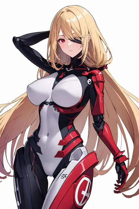 Masterpiece, best quality, <lora:NemsisToweroFantasyV1_30336:1>, NemM, 1girl, red eyes, solo, white background, very long hair, looking at viewer, simple background, closed mouth, joints, large breasts, blonde hair