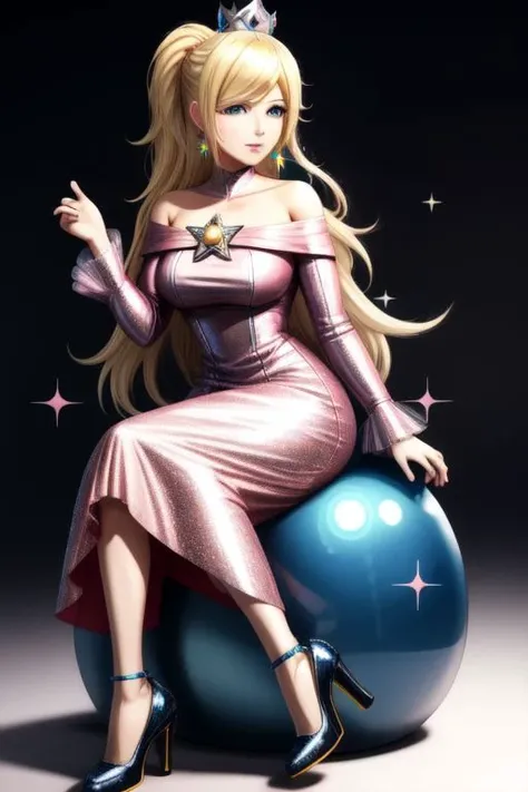 professional detailed photo, (samus aran:1.2) dressed in (latex (Rosalina off-the-shoulder pink dress:1.2), (long straight blonde hair), (jewelry, pink off-the-shoulder dress, princess crown, jewel brooch, long wide sleeves), (perfect face, beautiful face, symmetric face), (shiny glossy translucent clothing, gleaming oily latex fabric :1.1), (sparkles, sparkling hair, sparkling clothes, sparkles around face:1.3), (high heels, sitting, shoes focus),
(8k, RAW photo, photo-realistic, masterpiece, best quality, absurdres, incredibly absurdres, huge filesize, extremely detailed, High quality texture, physically-based rendering, Ray tracing)