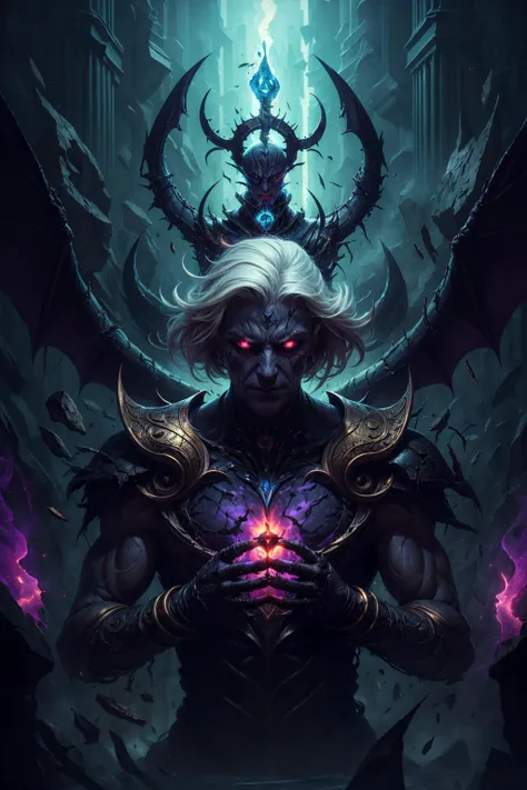 (masterpiece), (best quality:1.2), absurdres, intricate details, (highly detailed:1.2), <lora:add_detail_v5:1>
(1man, wrinkled face, old male:1.2), frail, ruby eyes, white hair, razor cut,
(style-swirlmagic:0.8), pale skin, portrait, (<lora:kVoidEnergy-000001:0.5>, V0id3nergy, void theme:1.1) looking at viewer, solo, upper body, dynamic pose, detailed background, sinister look, succubus, runny makeup, dying sunlight, fighting stance, spider clothes, crown of bone, underworld, dark atmosphere,, bringer of the false light, bats, dark lightning, dark clouds, decadence, evil energy emanating, dark aura, broken chains, consuming darkness, candles, evil symbols,
<lora:LOL:0.5>,