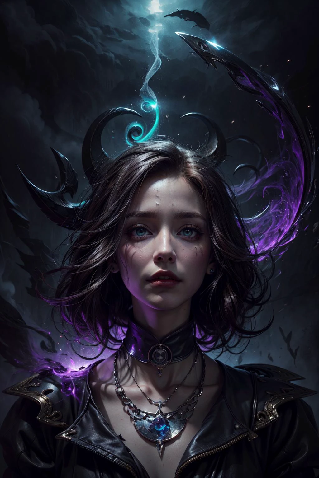 best quality, masterpiece, ultra high res, (photorealistic:1.4), raw photo, <lora:add_detail:1>
1 girl, adult polish woman, hazel eyes, gray long hair,
portrait, solo, upper body, looking up, detailed background, detailed face, (<lora:WitchcraftPunkAI:0.5>, WitchcraftPunkAI theme:1.1) (glowing eyes:1.1), psychic, psychic powers, trance, dynamic pose, mind control, psychomancy, precognition, mesmerizing, aura, mind portal, mind energy, magical purple psychic energy emanating, (style-swirlmagic:0.8), clouds in background, ethereal atmosphere,
<lora:LOL:0.5>,