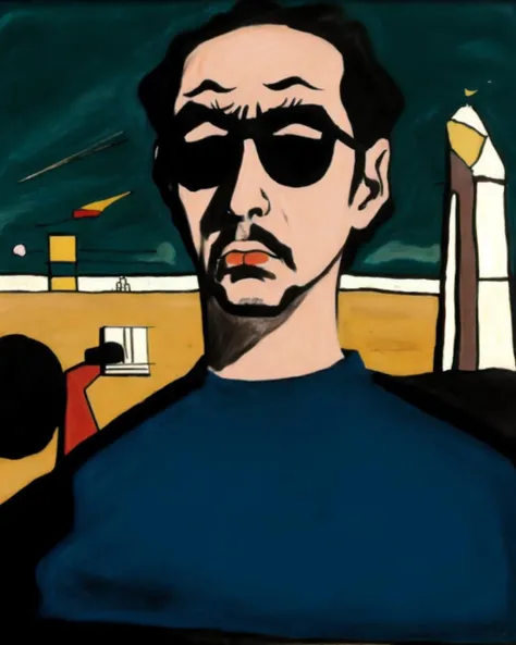 <lora:kandinsky_v1:0.5> Kandinsky, <lora:Chirico_v2:0.5> , chirico, traditional media, parody, (1girl:1.2), surreal, shadow, face ,sunglasses