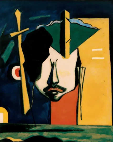 <lora:kandinsky_v1:0.5> Kandinsky, <lora:Chirico_v2:0.5> , chirico, traditional media, parody, (1girl:1.2), surreal, shadow, face