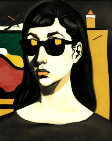 <lora:kandinsky_v1:0.5> Kandinsky, <lora:Chirico_v2:0.5> , chirico, traditional media, parody, (1girl:1.2), surreal, shadow, face ,sunglasses, long hair