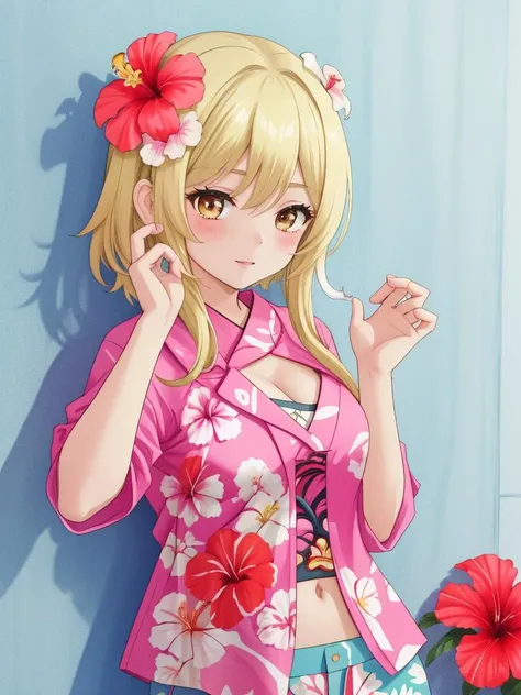 <lora:ying1.5-000005:1.2>, ying girl,solo,hibiscus print aloha shirt, masterpiece, best quality,