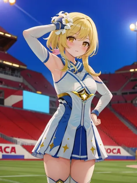 <lora:ying1.5-000005:1.2>,ying girl,Cheerleader uniform, masterpiece, best quality,