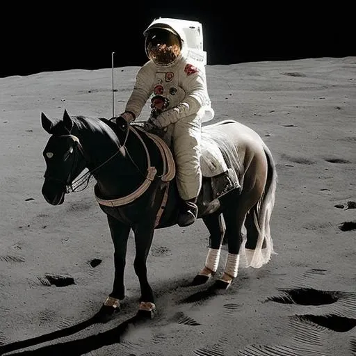 astronaut riding a horse on the moon