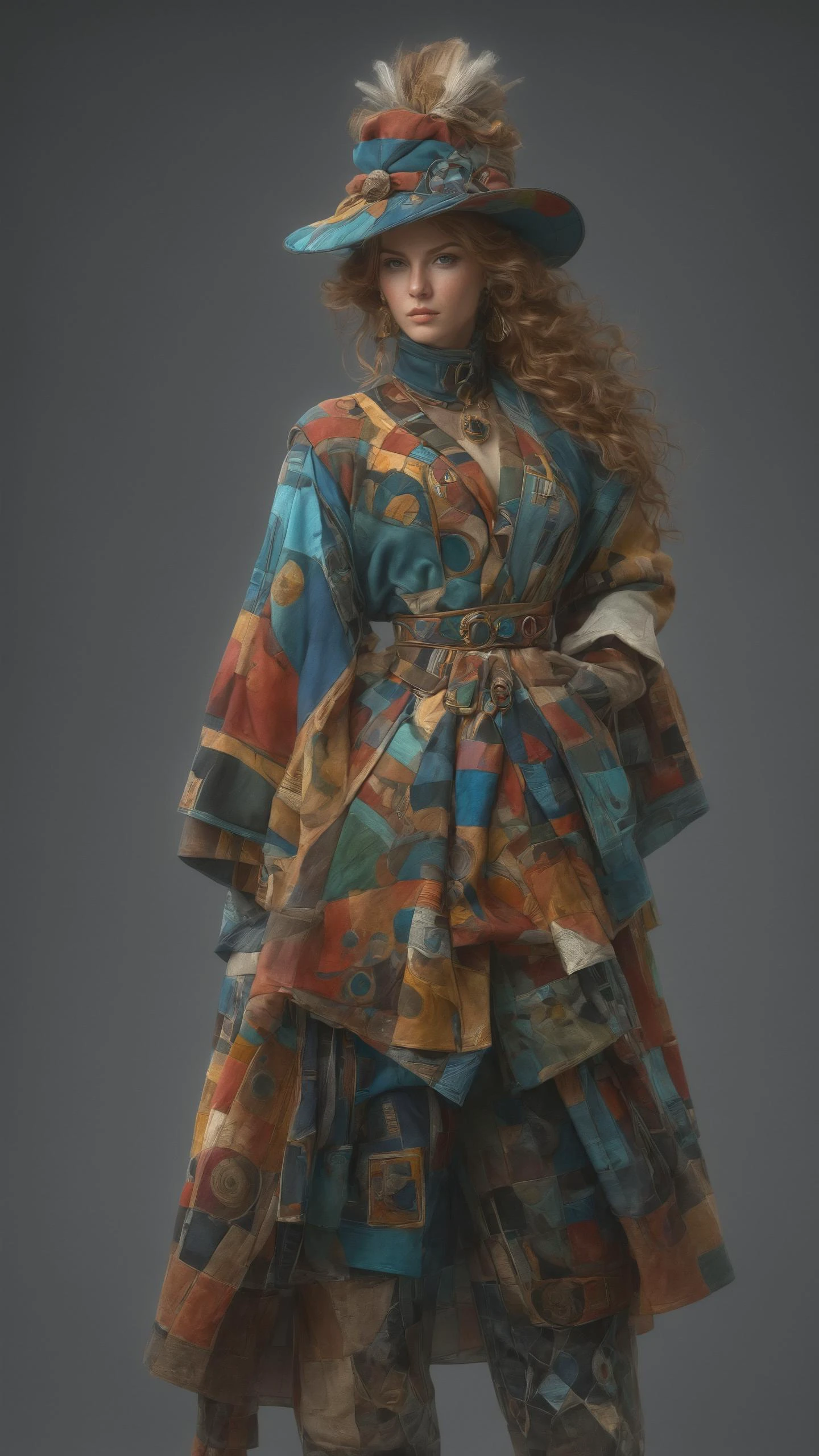 Young chimney sweep with broom wearing a <lora:Colorful_Mosaic_SDXL:0.8> mad_colorful_mosaic outrageous fashion outfit, (Holding a hat stylishly), in the background An Irish stone circle on a windswept moor, where the whispers of ancient druids linger<lora:EnvyCreativeOutfitXL01:0.8> <lora:outrageous_fashion:0.8>, <lora:gorgoeus_splash_of_vibrant_paint:0.8> Gorgeous splash of vibrant paint, <lora:EnvyDynamicPoseXL01:0.6>