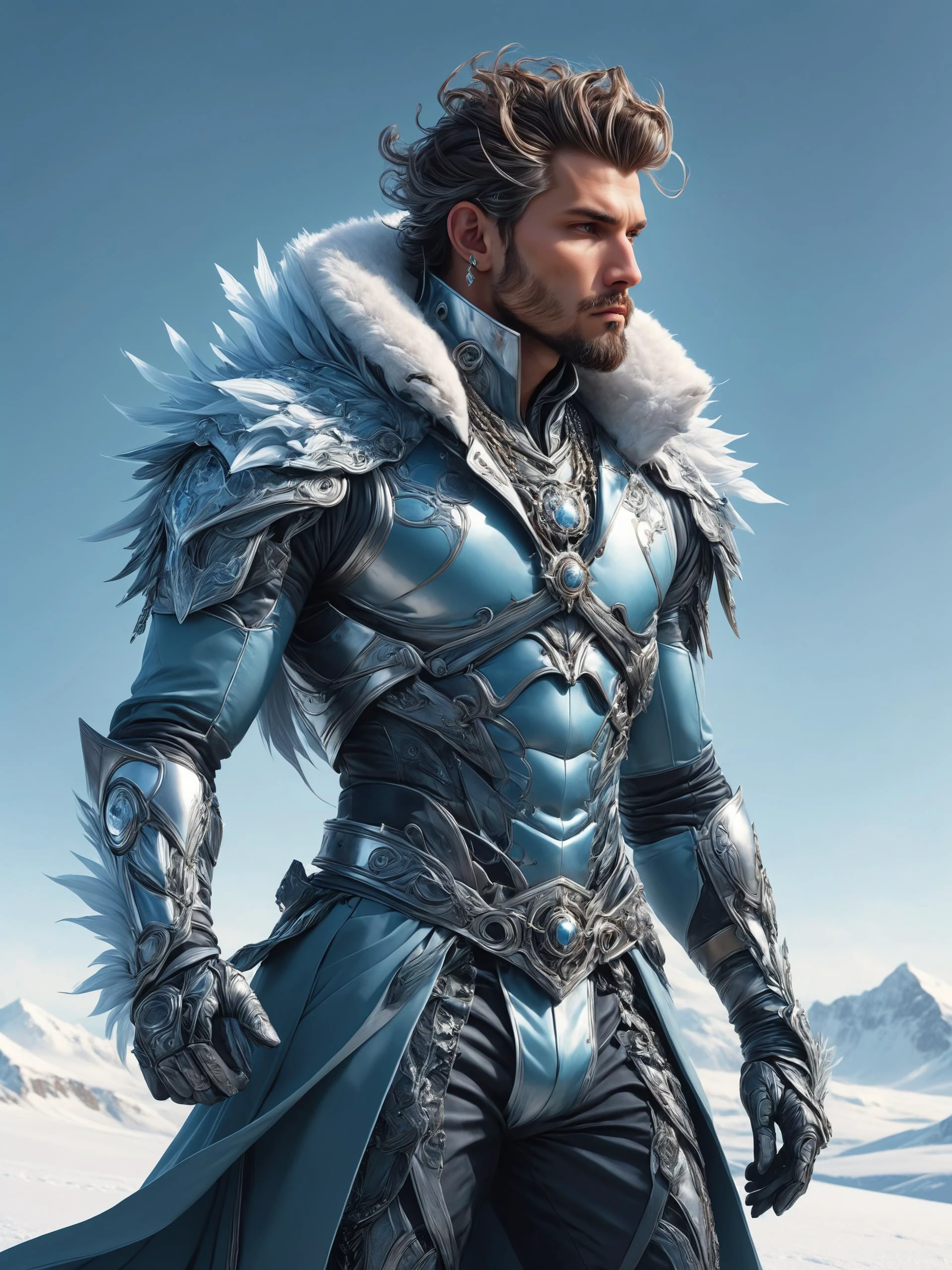 ais-rbts Man wearing an outrageous fashion outfit, Tundra stretching to icy horizon in the background,,,, elegant, sharp focus, illustration, highly detailed, digital painting, concept art, matte, art by WLOP and Artgerm and Greg Rutkowski and Alphonse Mucha, masterpiece<lora:RBTS_STYLE:0.6> <lora:outrageous_fashion:0.6> <lora:xl_more_art-full_v1:0.4> <lora:MJ52:0.3> <lora:EnvyCreativeOutfitXL01:0.6> <lora:EnvyDynamicPoseXL01:0.7>