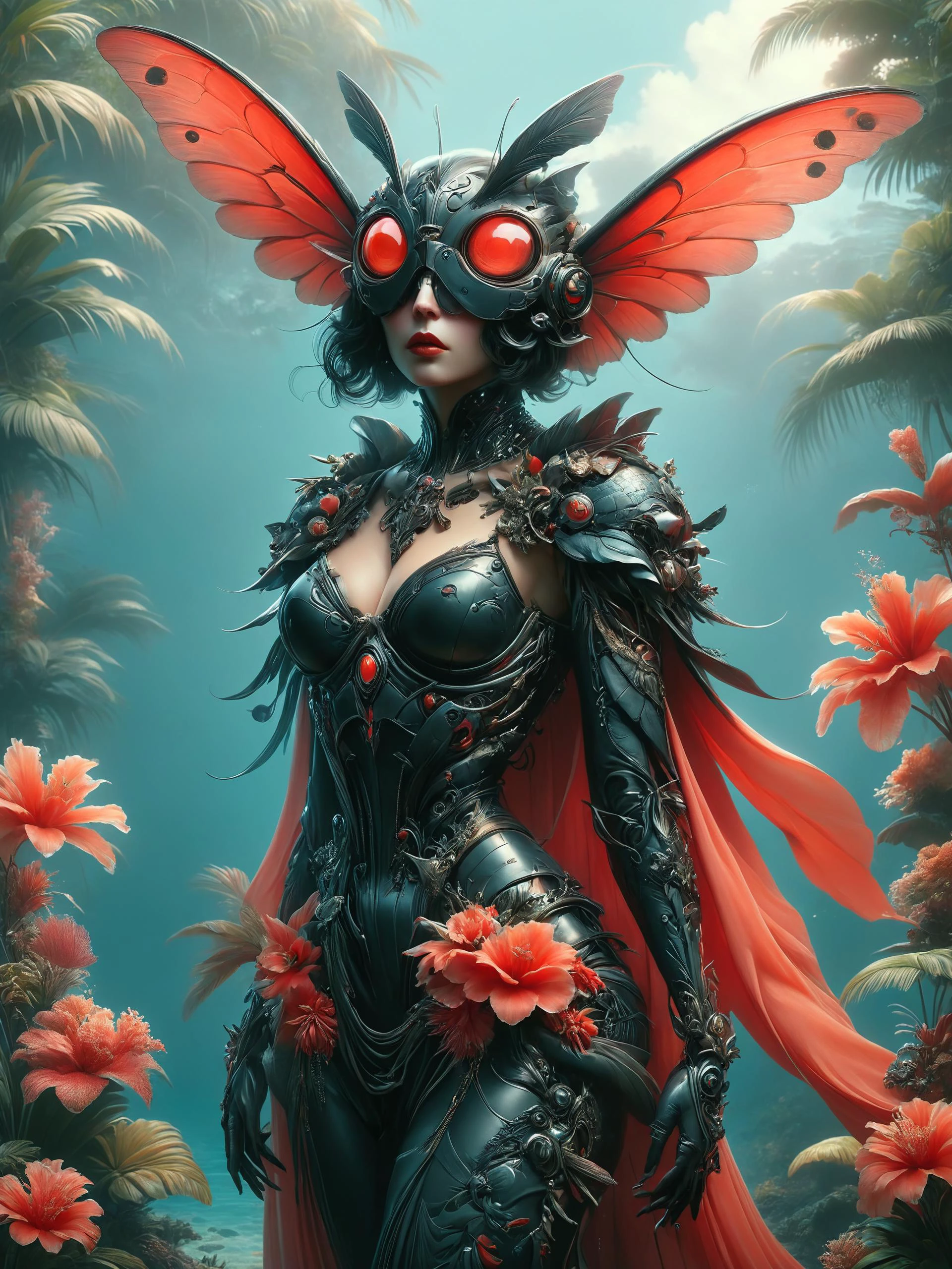 ais-rbts mothman wearing an outrageous fashion outfit, Tropical lagoon with vibrant coral in the background,,,, elegant, sharp focus, illustration, highly detailed, digital painting, concept art, matte, art by WLOP and Artgerm and Greg Rutkowski and Alphonse Mucha, masterpiece<lora:RBTS_STYLE:0.6> <lora:ral-mythcr:0.7> <lora:outrageous_fashion:0.6> <lora:xl_more_art-full_v1:0.4> <lora:MJ52:0.3> <lora:EnvyCreativeOutfitXL01:0.6> <lora:EnvyDynamicPoseXL01:0.7>