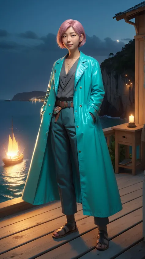 Street preacher delivering impassioned sermon wearing a mad-mtrx outrageous fashion outfit, in the background A seaside village with pastel-colored houses, perched on a cliff overlooking a turquoise bay with fishing boats bobbing in the gentle waves , Candlelight in the sky by Studio Ghibli, Makoto Shinkai, by Artgerm, by WLOP, by Greg Rutkowski, volumetric lighting, octane render, 4K resolution, trending on artstation <lora:Colorful_Matrix_SDXL:0.8><lora:EnvyCreativeOutfitXL01:0.8> <lora:outrageous_fashion:0.8>