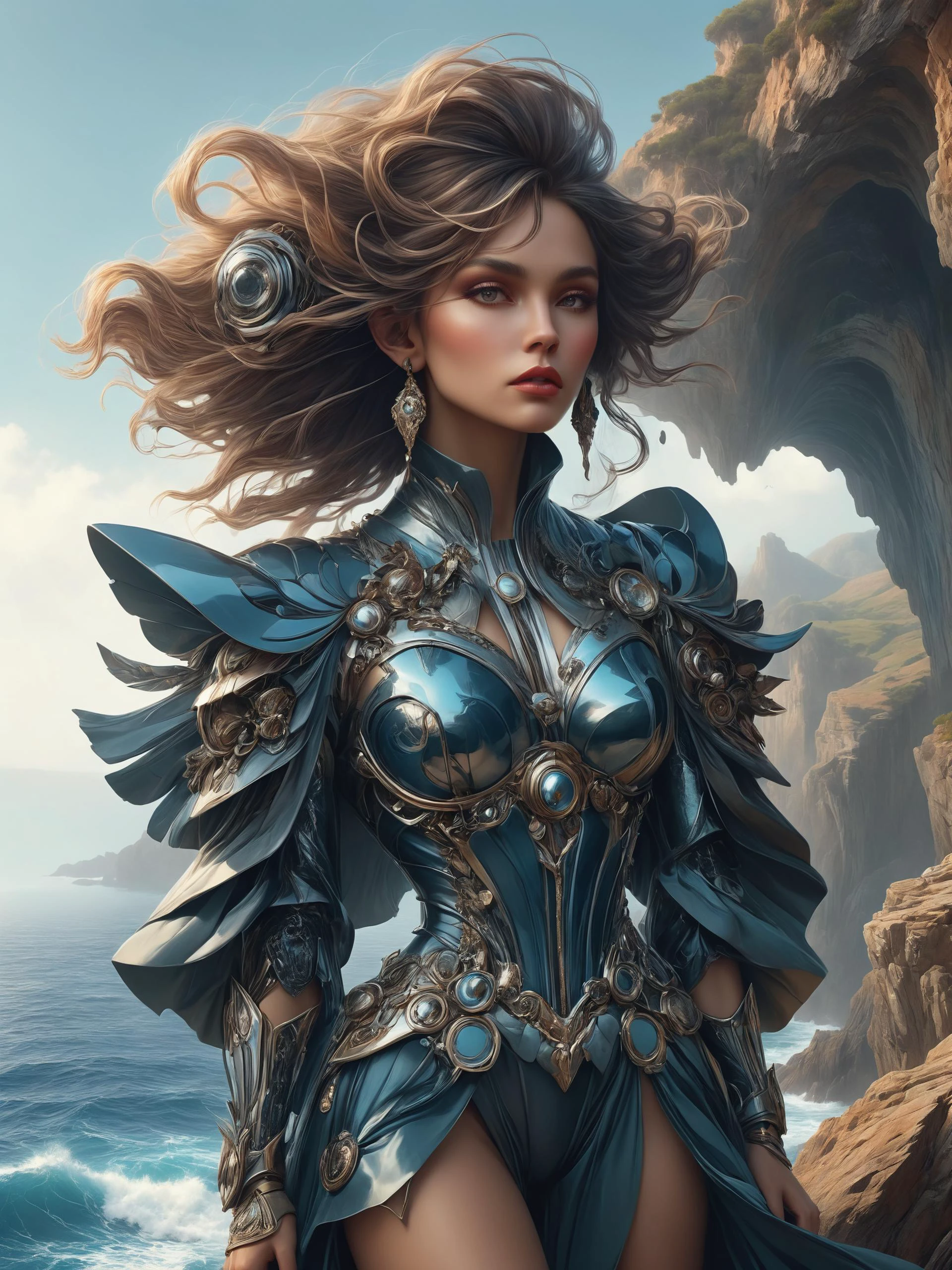 ais-rbts Woman wearing an outrageous fashion outfit, Coastal cliff with hidden sea caves in the background,,,, elegant, sharp focus, illustration, highly detailed, digital painting, concept art, matte, art by WLOP and Artgerm and Greg Rutkowski and Alphonse Mucha, masterpiece<lora:RBTS_STYLE:0.6> <lora:outrageous_fashion:0.6> <lora:xl_more_art-full_v1:0.4> <lora:MJ52:0.3> <lora:EnvyCreativeOutfitXL01:0.6> <lora:EnvyDynamicPoseXL01:0.7>