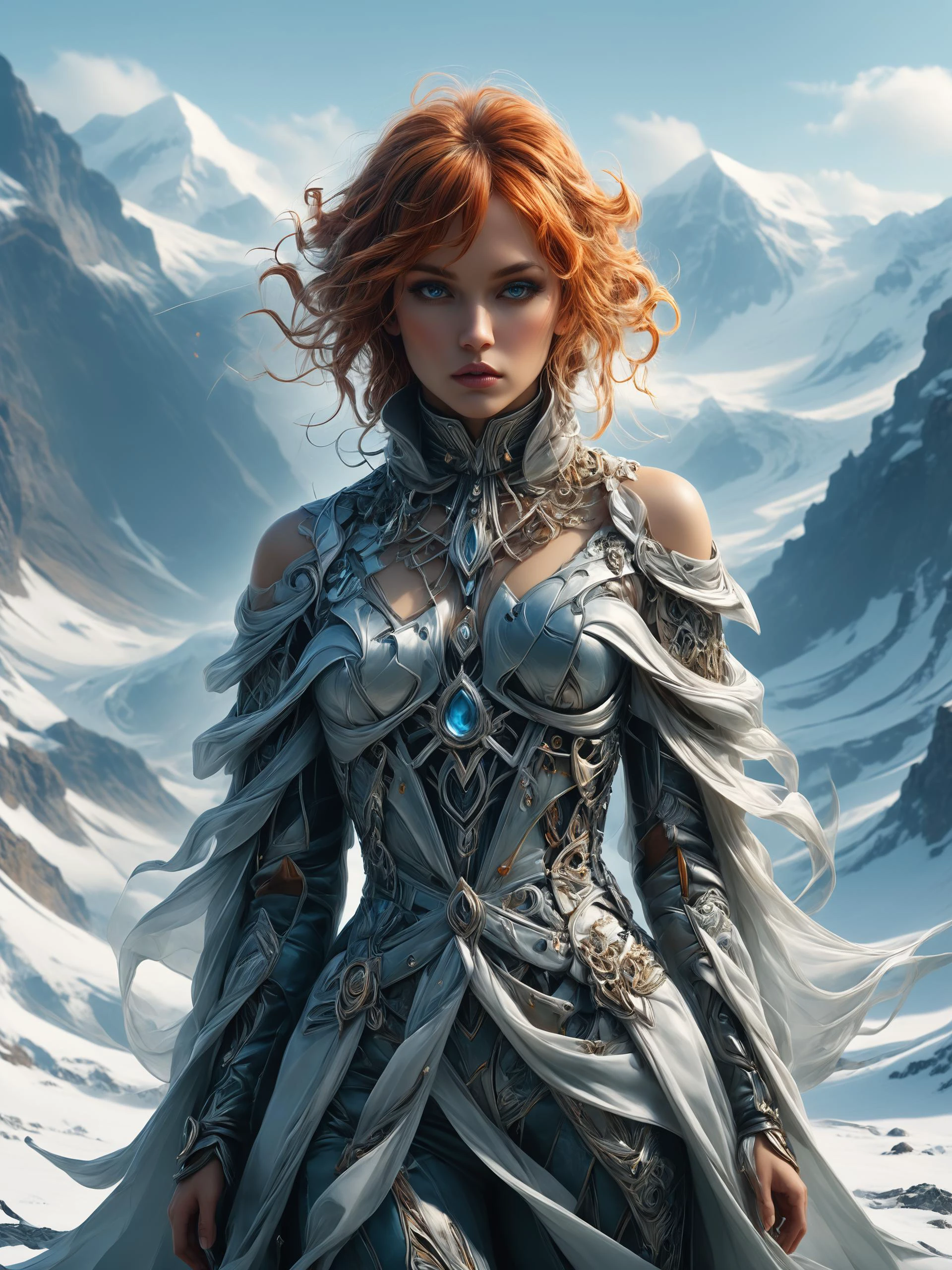 ais-rbts time elemental wearing an outrageous fashion outfit, Snowy plateau with icy peaks in the background,,,, intricate, elegant, highly detailed, digital painting, artstation, concept art, smooth, sharp focus, colored illustration for tattoo, art by artgerm and greg rutkowski and alphonse mucha<lora:RBTS_STYLE:0.6> <lora:RPGTimeElementalXL:0.7> <lora:outrageous_fashion:0.6> <lora:xl_more_art-full_v1:0.4> <lora:MJ52:0.3> <lora:EnvyCreativeOutfitXL01:0.6> <lora:EnvyDynamicPoseXL01:0.7>