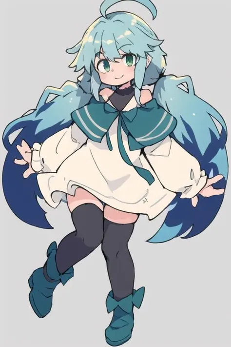 <lora:MOT_AVA_V10:0.7>,1girl, ahoge, bangs, black thighhighs, blue eyes, boots, dress, green eyes, long hair, long sleeves, low twintails, mot_ava, shoes, simple background, smile, solo, white dress
<lora:amunero:0.4> <lora:BASUN style:0.2> <lora:nichijou4:0.1> <lora:petenshi2:0.3>