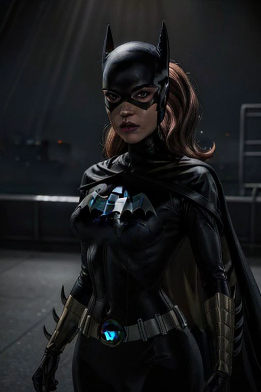 silhouette photography beautiful woman, batgirl, in the front spotlight, 8k uhd, sharp focus, masterpiece, RAW photo, high quality, highres
