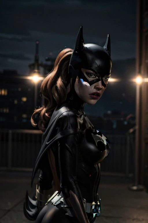 silhouette photography beautiful woman, batgirl, in the front spotlight, 8k uhd, sharp focus, masterpiece, RAW photo, high quality, highres