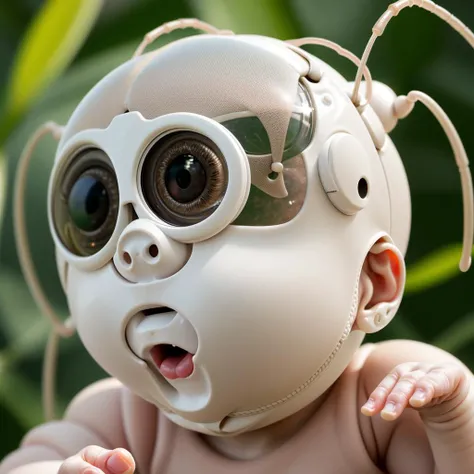 photo realistic, baby diaper commercial, insect human baby, cute, deformed, advertisement, compound eyes, antenna, mandible, photograph, grain <lora:baby_face_v1:.1>,<lora:QYPTOXMACR0:.2>, <lora:ColorSem01:.08>