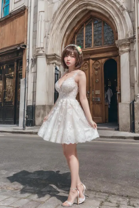 (top quality, 8k wallpaper), (masterpiece, best quality:1.2), (high_resolution:1.2), (ultra details:1.2), extreme quality, sharp focus, (bright colors), (vivid color:1.2), photorealistic, extremely detailed, (ultra detailed), intricate details, <lora:InstantPhotoX3:0.2>, <lora:add_detail:0.5>, 
BREAK
1girl, she is young Japanese girl, (brown hair, short hair, bangs, full body, medium tits:1.5), (extremely detailed body, extremely detailed skin), (front view, front face, facing viewer, panorama, full shot, far-reaching, looking at viewer, standing, model posing:1.3),
BREAK
(she is wearing wedding dress, high heels, necklace, bangle:1.2), (she is the bride, has a bouquet, wedding, luxury wedding dress, white church, virgin road, extremely detailed background:1.1), (EnakoV1:1.4), <lora:EnakoV1:1>,