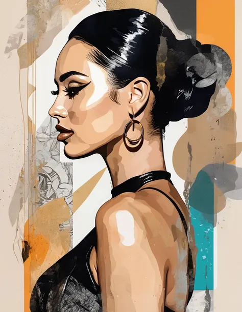 collage style illustration of AlexaXL woman, slight smile, mixed media, layered, textural, detailed, artistic, <lora:Alexa Demie XL:0.9>