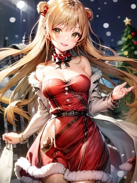 masterpiece, best quality, <lora:rfb-5:1>, christmas_dress, smile face, solo, night, snow, :p,