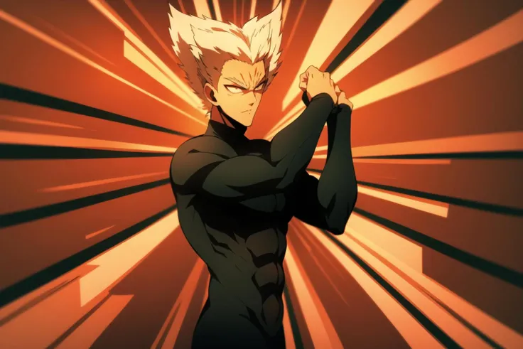 garou, anime, one punch, 1boy, black outfit, upper body, male focus, solo, aura, portrait, serious, <lora:Garou:0.8>
