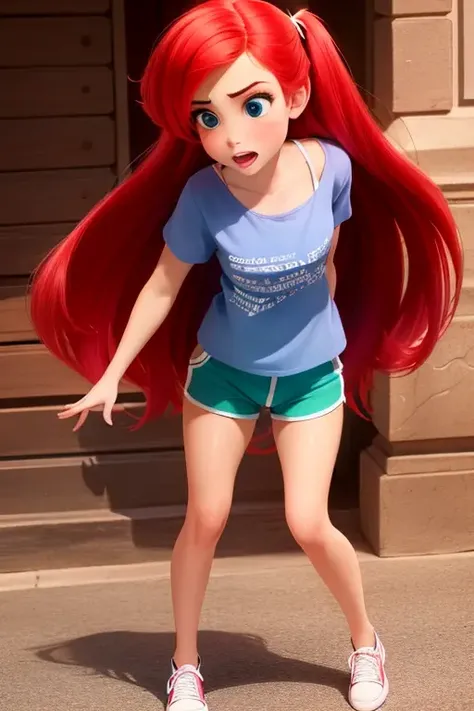 <lora:Ariel1:0.6>, xyzariel, 1girl, full body, shirt, shorts, standing