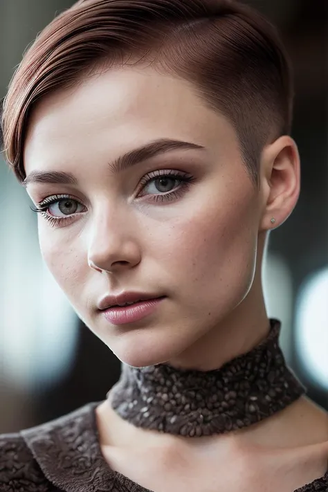 beautiful woman (Th0m4s1nMcK3nz13:.99), perfect hair, (( Short auburn pixie with undercut hairstyle:1.2)), ((portrait)), (closeup:1.2), ((from the waist up)), ((( A magical kingdom where everything is perfect and everyone is happy :1.3 ))), natural skin texture, (( Cowl neck top and mini skirt :1.2)), 24mm, 4k textures, soft cinematic light, adobe lightroom, photolab, hdr, intricate, elegant, highly detailed, sharp focus, ((((cinematic look)))), soothing tones, insane details, intricate details, hyperdetailed, low contrast, soft cinematic light, exposure blend, hdr, faded, now, ("I've got a bad feeling about this.":1.1)