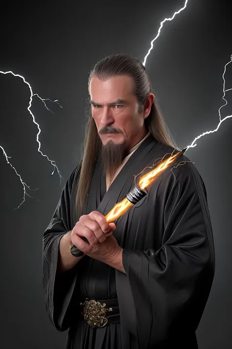(photo of a man, old male:1.2},very Long beard,grizzled beard,serious look,wielding a long sword with flame,standing, best quality, masterpiece,<lora:li_20230619015054:0.6>,black robe, metal dragon head on the shoulder, long pants,detailed face and eyes, Masterpiece,8k, photorealistic, real shadow, (style-swirlmagic:0.8),focusing, pursed lips, apprentice, casting spell, (light sliver lightning)hair flowing in the wind, magic spell, arcane spell, mana, grim dark realistic lighting,