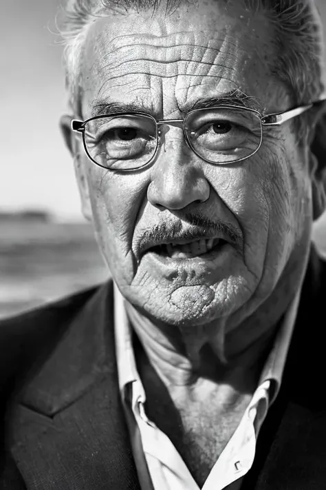 photo of a (men),serious look ,standing at (beach), portrait photo, (closeup:1.2),old man, 80 years old,white hair,
<lora:li_20230619015054:0.8>