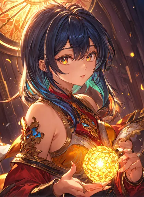 <lora:Granblue_Collection_XL_-_Heroes:1> a woman, oracle, (masterpiece), best quality, highres, 4k, 8k, intricate detail, cinematic lighting, amazing quality, amazing shading, soft lighting, Detailed Illustration, official artwork, anime style, wallpaper, official art, chromatic aberration, colorful, bright colors,