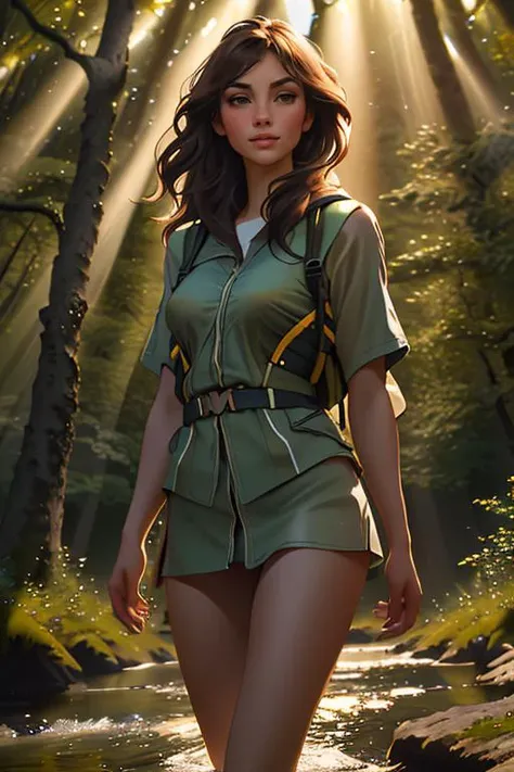 DEN_connie_carter,
(walking by a river in a rich atmospheric (woodland forest:1.2) wearing (hiking gear:1.3), (god rays:1.3), (atmospheric:1.1), scenic:1.2), bokeh, f1.4, 40mm, photorealistic, raw, 8k, textured skin, skin pores, intricate details  <lora:epi_noiseoffset2:1>, epiCRealism