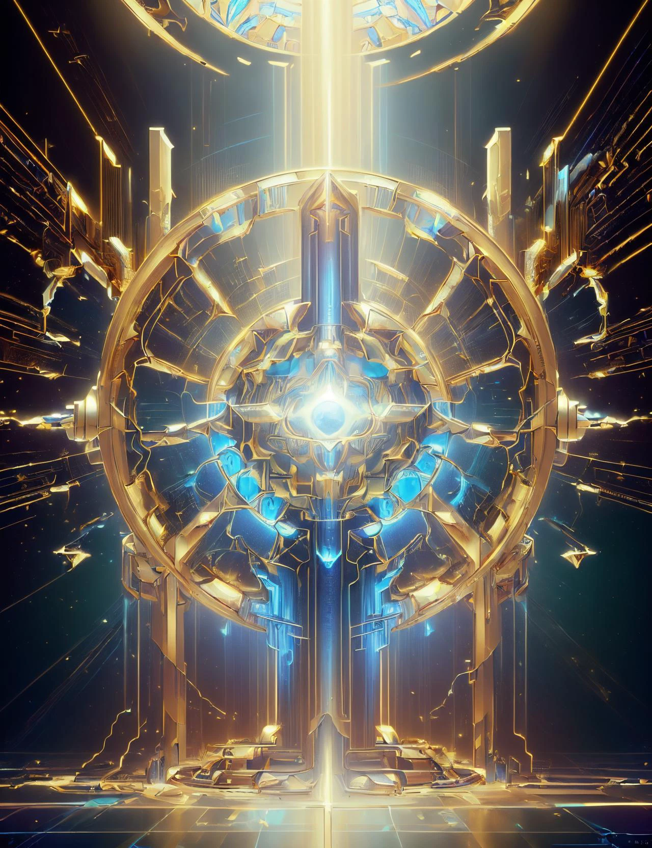((best quality)), ((masterpiece)), ((realistic,digital art)), (hyper detailed), worldoflight, gold and blue,divine holy light,heavenly, Neural Interface, Actuators,Accessibility,Assembly Instructions,Certification Labels, Basketweave, Ribbed, , octane rendering, raytracing, volumetric lighting, Backlit,Rim Lighting, 8K, HDR, smooth, gold, scifi <lora:WorldofLight:0.85>