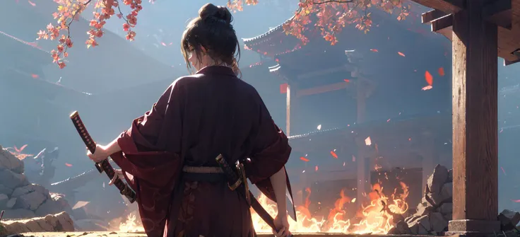 (masterpiece:1.2), best quality,pixiv, emma,
weapon, sword, solo,monster, 1boy, black hair, fire, long hair, japanese clothes, katana, dark, standing, holding, from behind
<lora:emma_20230706225121-000007:0.9>