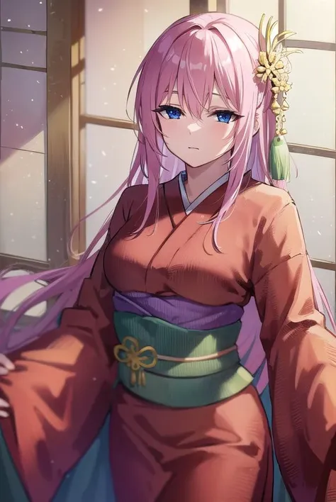 kayosudou, <lora:kayosudou-lora-nochekaiser:1>,
kayo sudou, blue eyes, pink hair, long hair, <lora:sleepy_v100:1>,
BREAK flower, flowes, green sash, hair ornament, japanese clothes, kimono, obi, red kimono, sash,
BREAK cowboy shot, looking at viewer,
BREAK indoors,
BREAK <lyco:GoodHands-beta2:1>, (masterpiece:1.2), best quality, high resolution, unity 8k wallpaper, (illustration:0.8), (beautiful detailed eyes:1.6), extremely detailed face, perfect lighting, extremely detailed CG, (perfect hands, perfect anatomy),