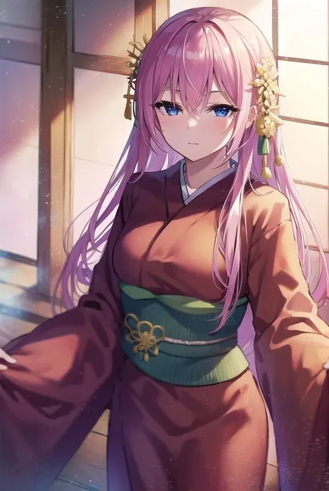 kayosudou, <lora:kayosudou-lora-nochekaiser:1>,
kayo sudou, blue eyes, pink hair, long hair, <lora:sleepy_v100:1>,
BREAK flower, flowes, green sash, hair ornament, japanese clothes, kimono, obi, red kimono, sash,
BREAK cowboy shot, looking at viewer,
BREAK indoors,
BREAK <lyco:GoodHands-beta2:1>, (masterpiece:1.2), best quality, high resolution, unity 8k wallpaper, (illustration:0.8), (beautiful detailed eyes:1.6), extremely detailed face, perfect lighting, extremely detailed CG, (perfect hands, perfect anatomy),