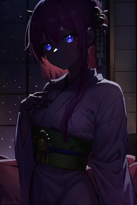kayosudou, <lora:kayosudou-lora-nochekaiser:1>,
kayo sudou, blue eyes, pink hair, long hair, <lora:darkness_v100:1>, (at night, darkness, no light:1.4), <lora:gloweyes_v100:1>, glowing eyes,
BREAK flower, flowes, green sash, hair ornament, japanese clothes, kimono, obi, red kimono, sash,
BREAK cowboy shot, looking at viewer,
BREAK indoors,
BREAK <lyco:GoodHands-beta2:1>, (masterpiece:1.2), best quality, high resolution, unity 8k wallpaper, (illustration:0.8), (beautiful detailed eyes:1.6), extremely detailed face, perfect lighting, extremely detailed CG, (perfect hands, perfect anatomy),