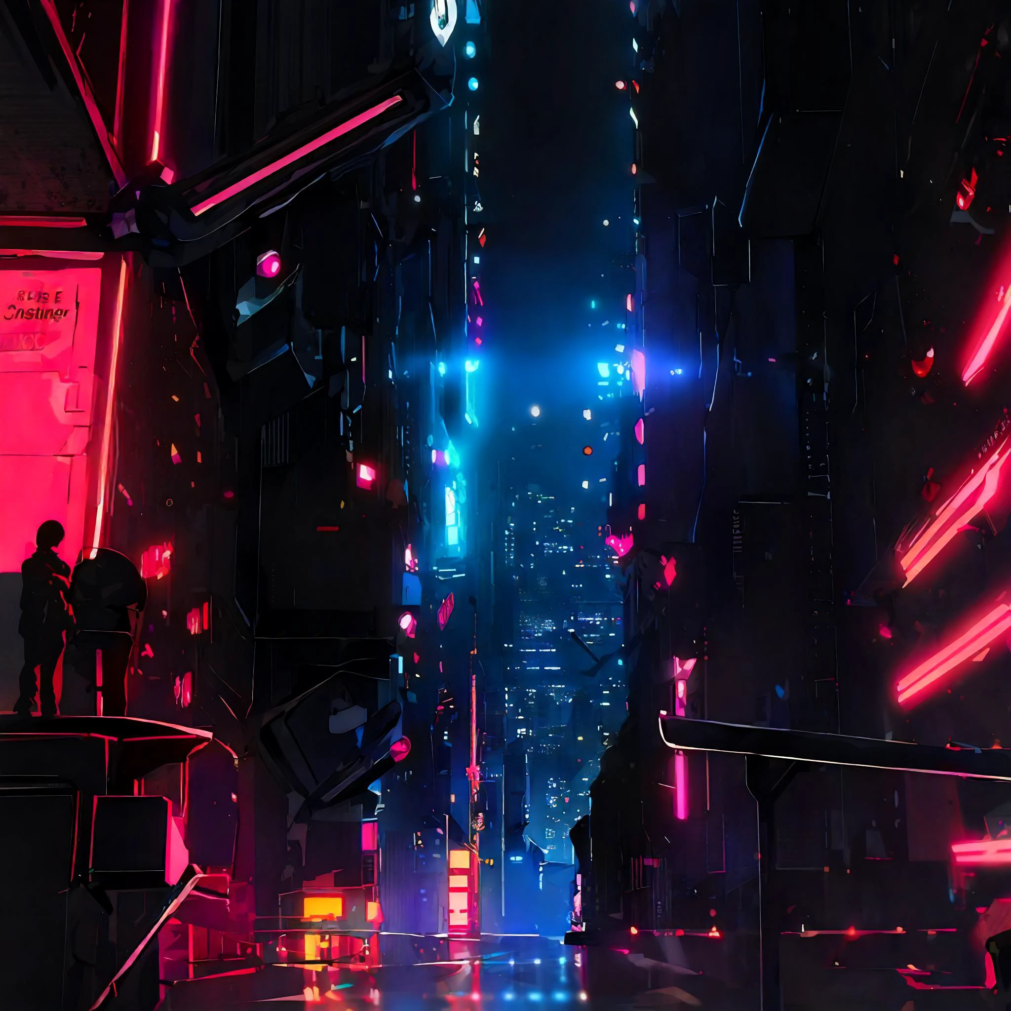 masterpiece, neon robot girl, glowing girl standing on ledge, light girl, overlooking endless machine city, full body, looking_back, looking_at_camera, dystopia, (((blame!))), endless city, towers, highres, high quality, high detail, complex background, intricate, stunning, manga, machine city, lost_technology, wide angle, scene scape, far future, technology, machine, cyborg, cyberpunk, ghost in the shell, illustration, harsh neon, ultra wide angle, from below, <lora:duoartstyle:0.2>, <lora:retro3_sd15:0.1>, neo tokyo, retro anime, robot girl with glowing eyes on edge, small glowing girl, girl covered in lights in corner, photorealistic, (((girl in corner)))