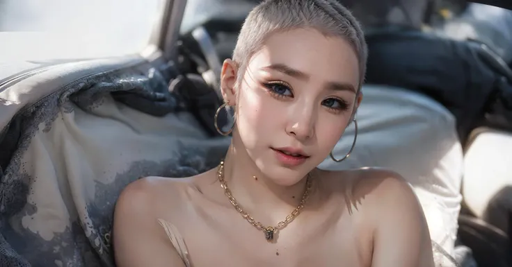a mlif in a bus,dynamic pose,smirk,
(((masterpiece))), ((best quality)), ((intricate detailed)), ((Hyperrealistic)), absurd res,(upper body:1.2),inverted nipples, cleavage,dog chain
milf, mature woman, perspective, highly detailed, illustration, 1girl, solo,((large breasts)),bimbo breasts, perfect hands, beautiful detailed eyes, ((blonde buzz cut)), nude, detailed background, perfect eyes, seductive eyes, <lora:tiffany_young__henmix_LORA_small:0.96>((shaved head)), <lora:buzzcut_hairstyle:0.4>