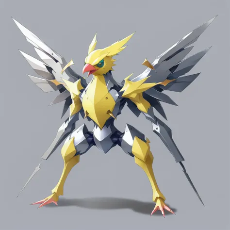 a canary, Steel/Fighting type, simple background<lora:EnvyMonXL03_FinalForm:1>