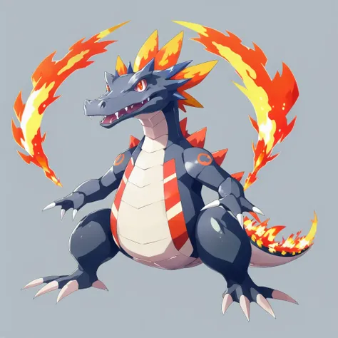 a alligator, Fire type, simple background<lora:EnvyMonXL03_FinalForm:1>