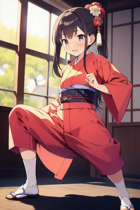 masterpiece, girl in japanese kimono, karate stance,  teen,