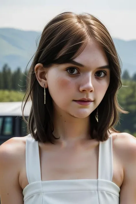(a full body RAW photo:1.3) of (Emilia_Jones_V2-1340;1.1), (perfect skin, intricate, masterpiece, 8K, perfect light: 1.2), earrings, (perfect hairs), mountain, falls