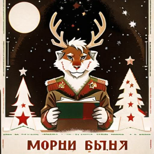 Soviet propaganda, Christmas Reindeer, <lora:Soviet_propaganda:0.8>